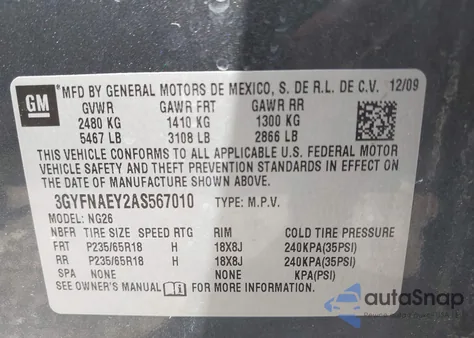 2010 Cadillac Srx Luxury Collection из США, поврежденный, VIN 3GYFNAEY2AS567010